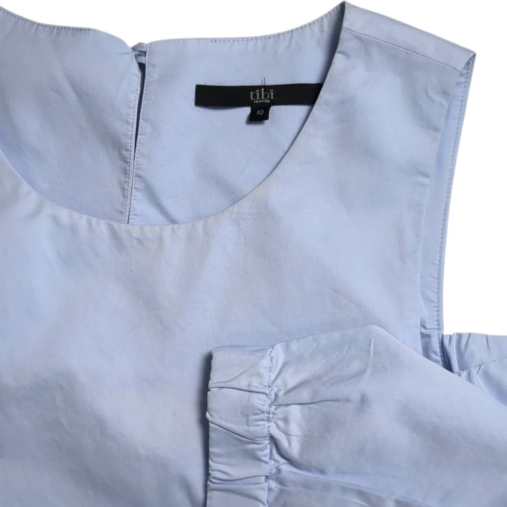 TIBI Cutout Shoulder 100% Cotton Poplin Dress in Light Blue SZ 10 - Picture 9 of 11
